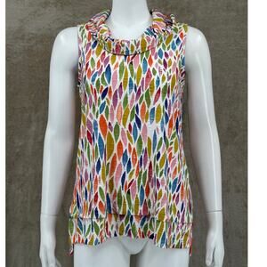 Pure Essence Top Womens Small White Multi Textured Sleeveless Artsy Colorful